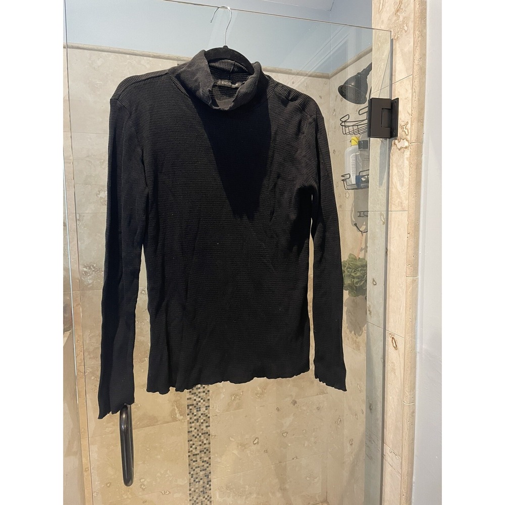 Cut Loose Black Turtle Neck Hi Neck  Top Womens M Medium  Long Sleeve Top Waffle